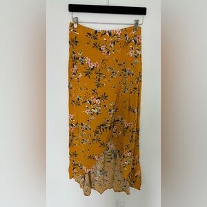 Express Asymmetrical Floral Yellow Skirt